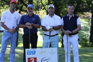 Armel Le Cléach au départ du « 1 rouge » aux côtés de Thomas Levet, Jean-Marc Desrousseaux et Franck Marie, directeur des hôtels Barrière La Baule. 